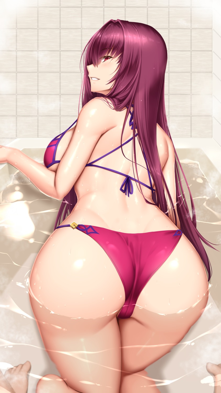 ass bathing bikini cameltoe fate/grand_order scathach_(fate/grand_order) shuugetsu_karasu swimsuits wet