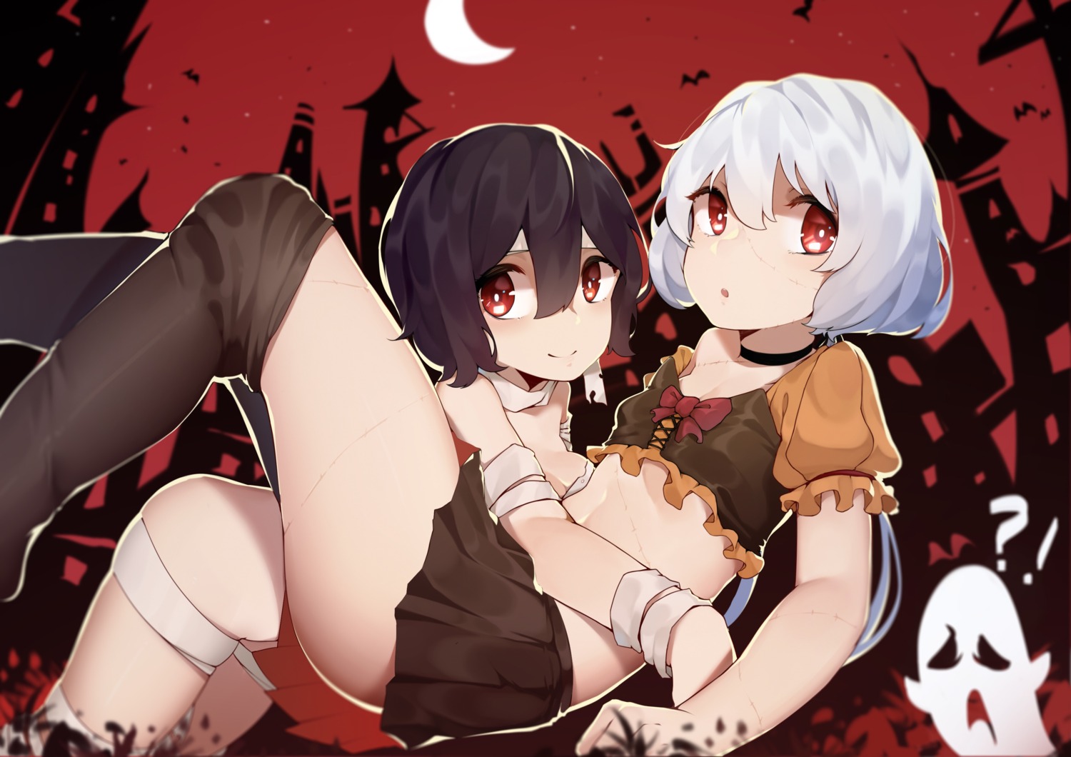 bandages cleavage halloween konno_junko mizuno_ai thighhighs toki_(1243309499) zombieland_saga