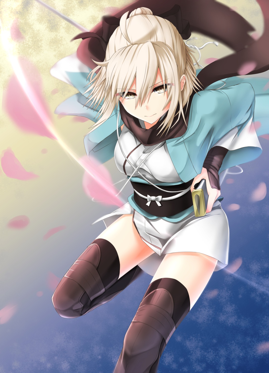 celeryma fate/grand_order japanese_clothes okita_souji_(fate) sword thighhighs