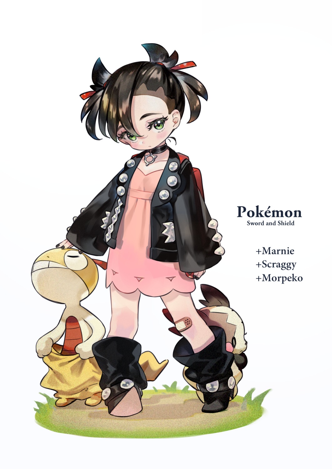 amana_(pocketkey) bandaid dress mary_(pokemon) morpeko pokemon pokemon_sword_and_shield scraggy