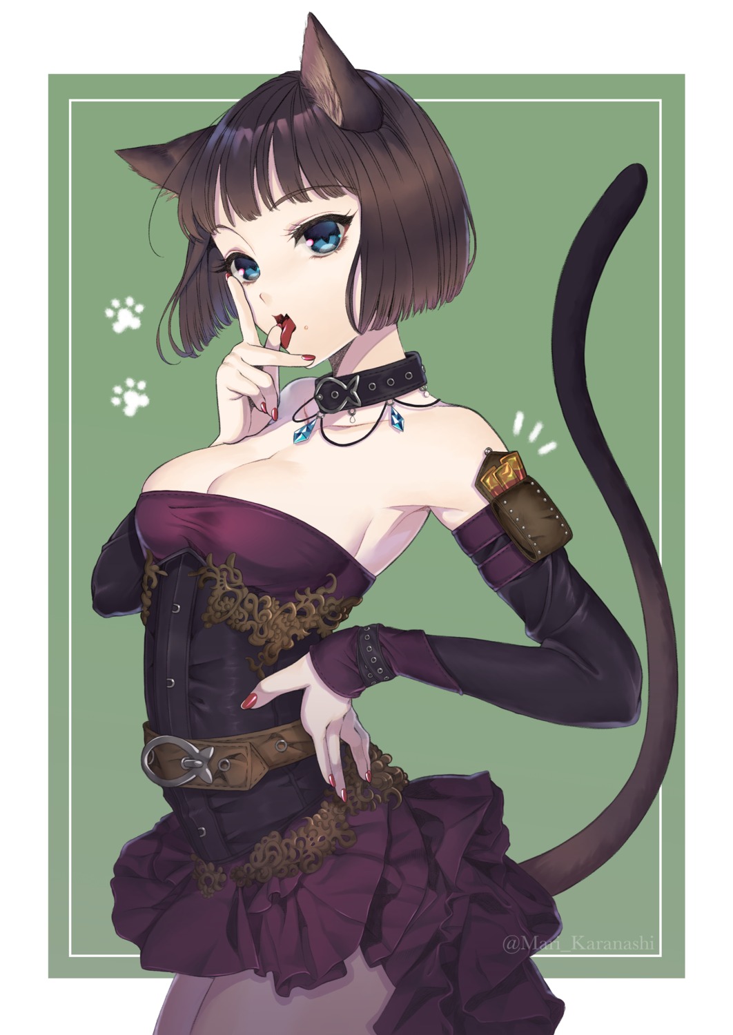 animal_ears cleavage dress karanashi_mari nekomimi pantyhose tail