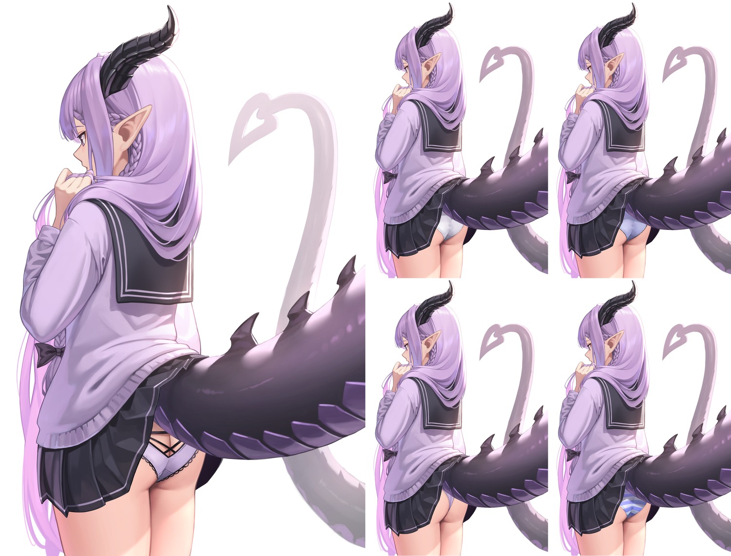 ass horns pantsu pointy_ears seifuku shimapan skirt_lift suraimu_(suraimuraimu) tail