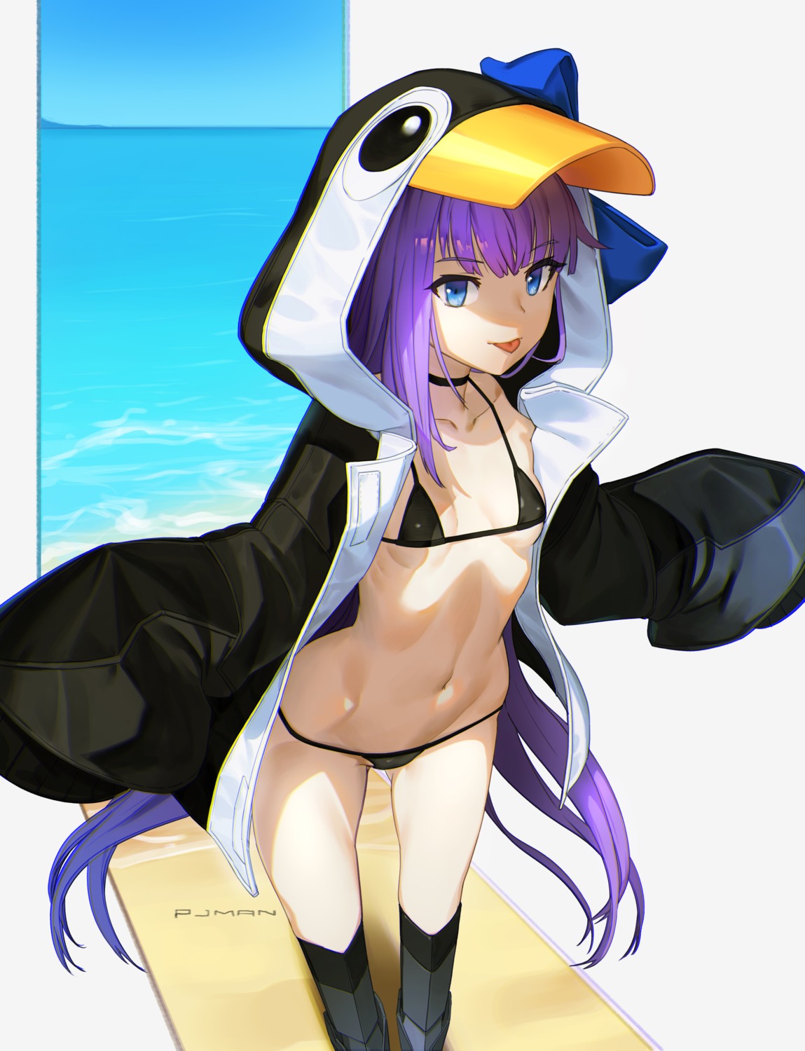 bikini erect_nipples fate/grand_order meltryllis open_shirt penguin pjman swimsuits thighhighs