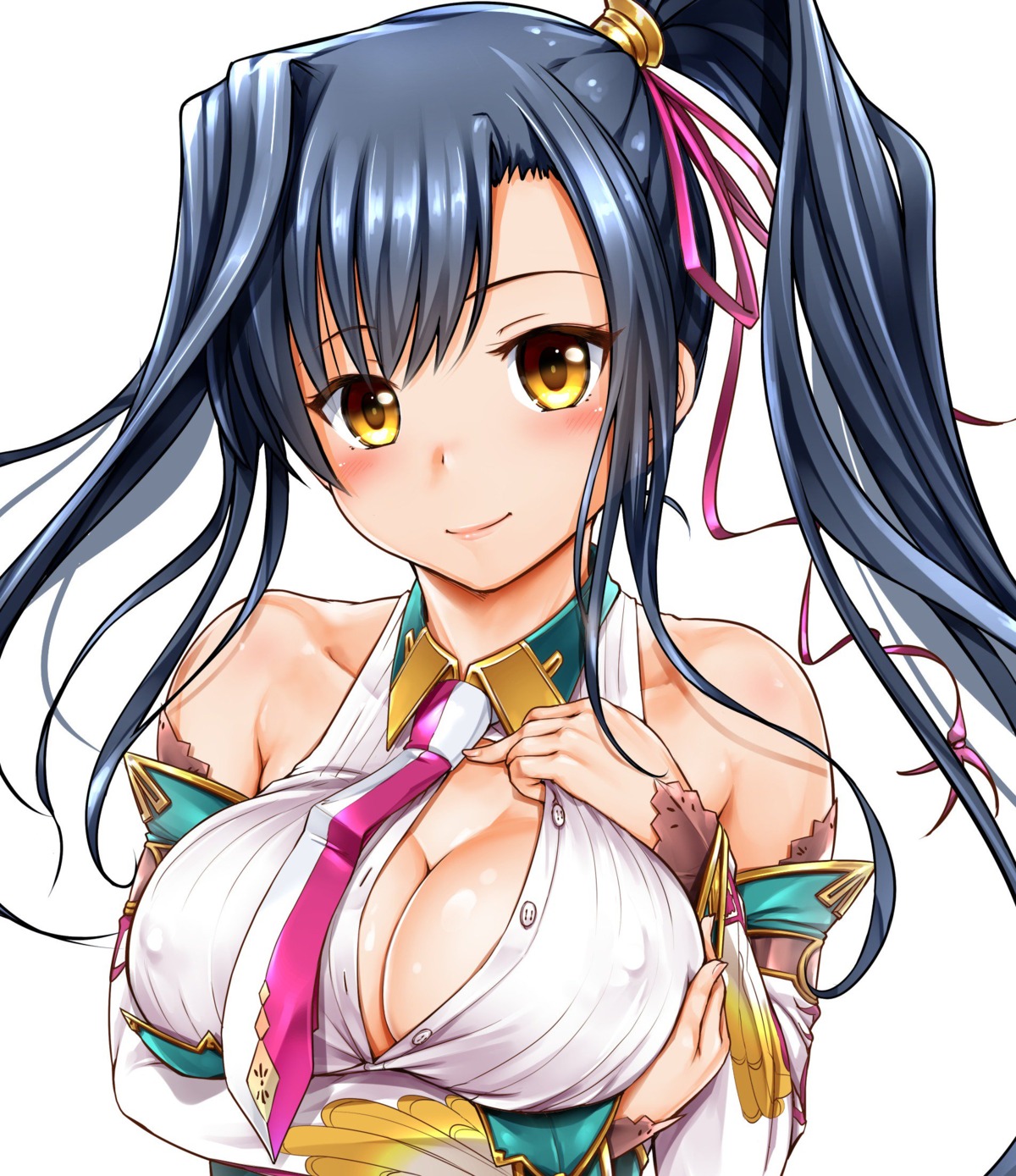 breast_hold cleavage erect_nipples ganari_ryuu kanu koihime_musou no_bra open_shirt