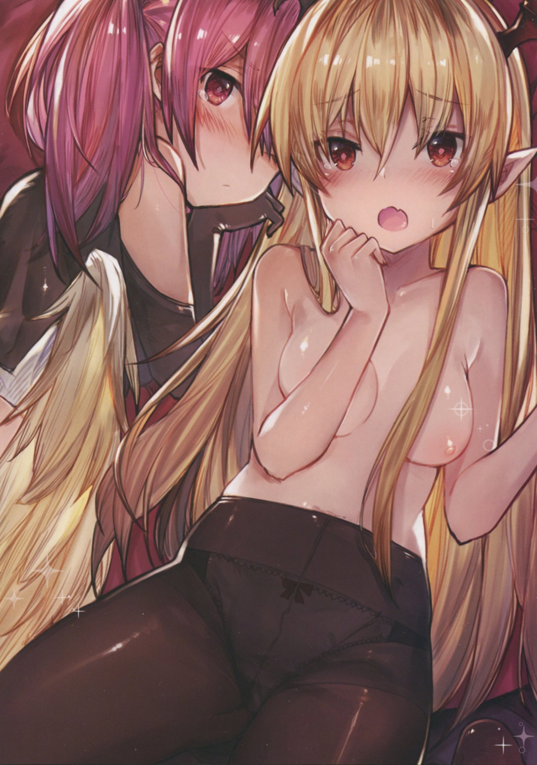 breast_hold granblue_fantasy nipples pantsu pantyhose pointy_ears ryuuji_teitoku topless vampy_(shingeki_no_bahamut)