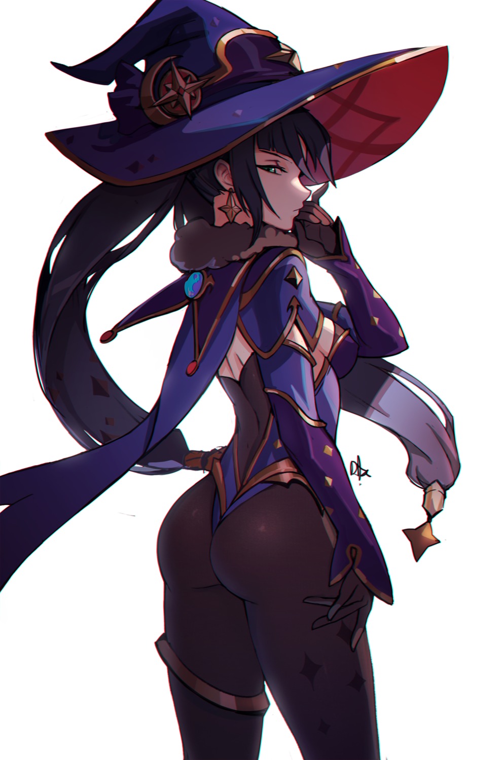 ass distr garter genshin_impact leotard mona_megistus pantyhose witch