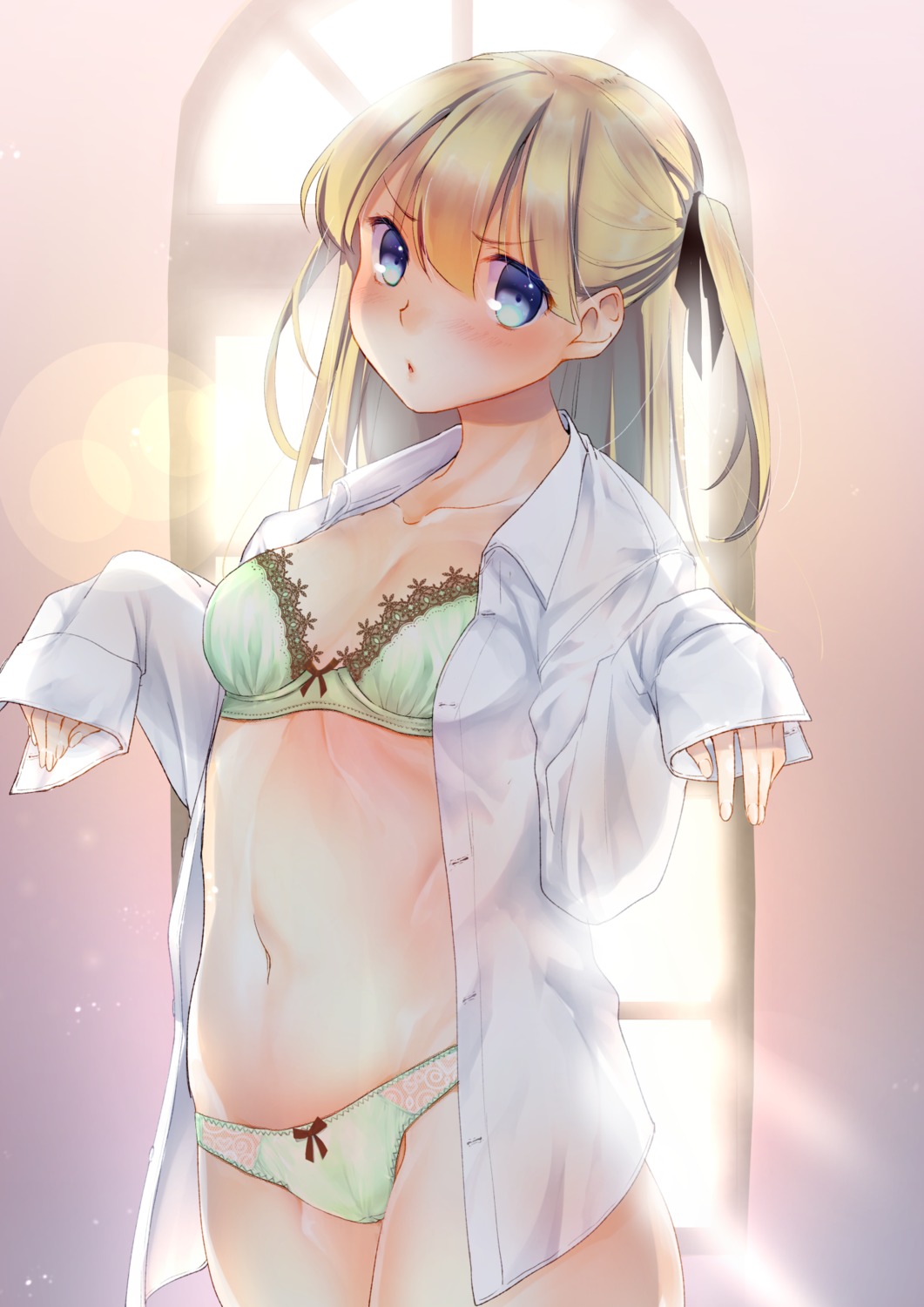 31_(poping31) bra cleavage dress_shirt open_shirt pantsu