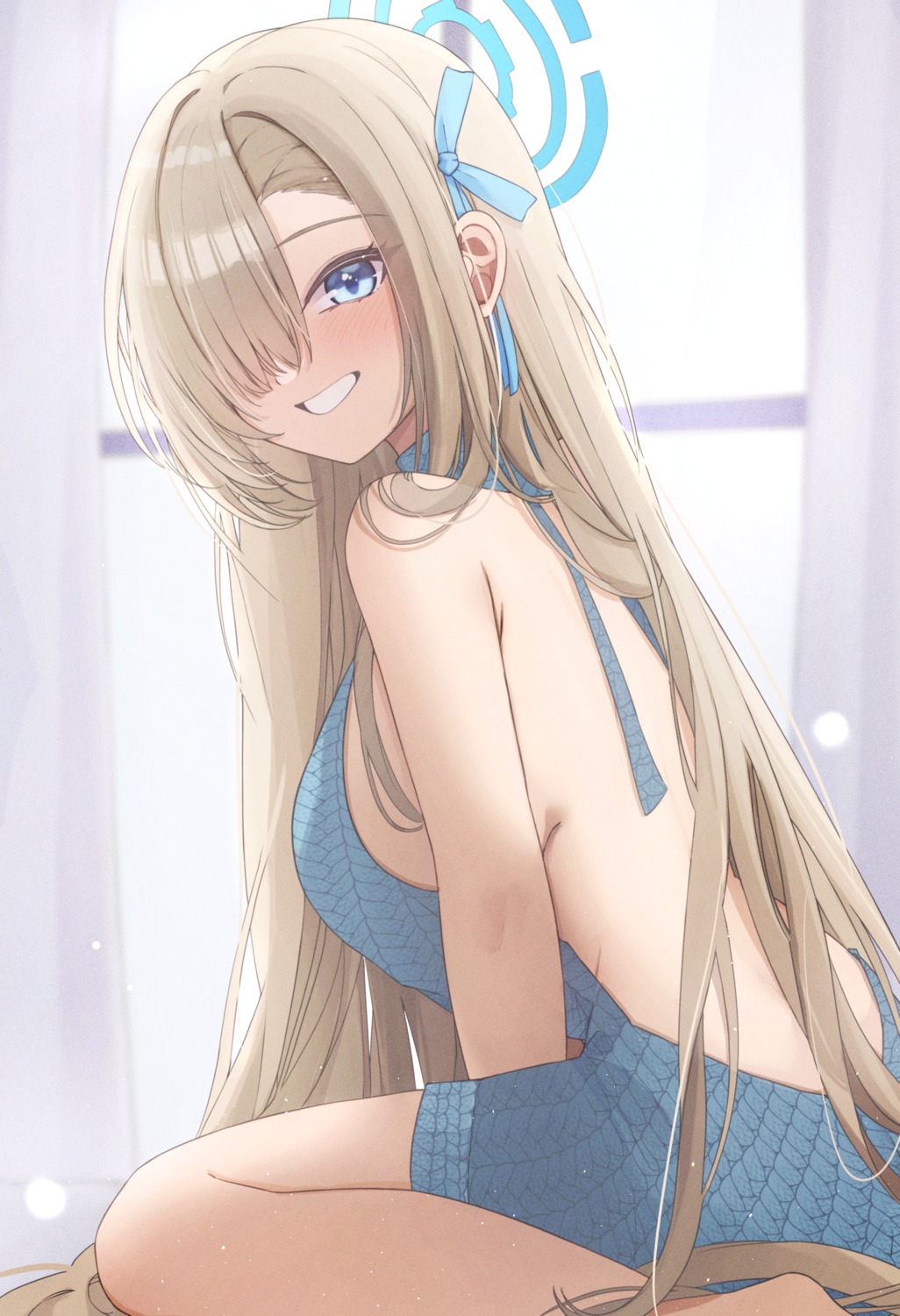 blue_archive dress halo ichinose_asuna mofu07519 no_bra sweater