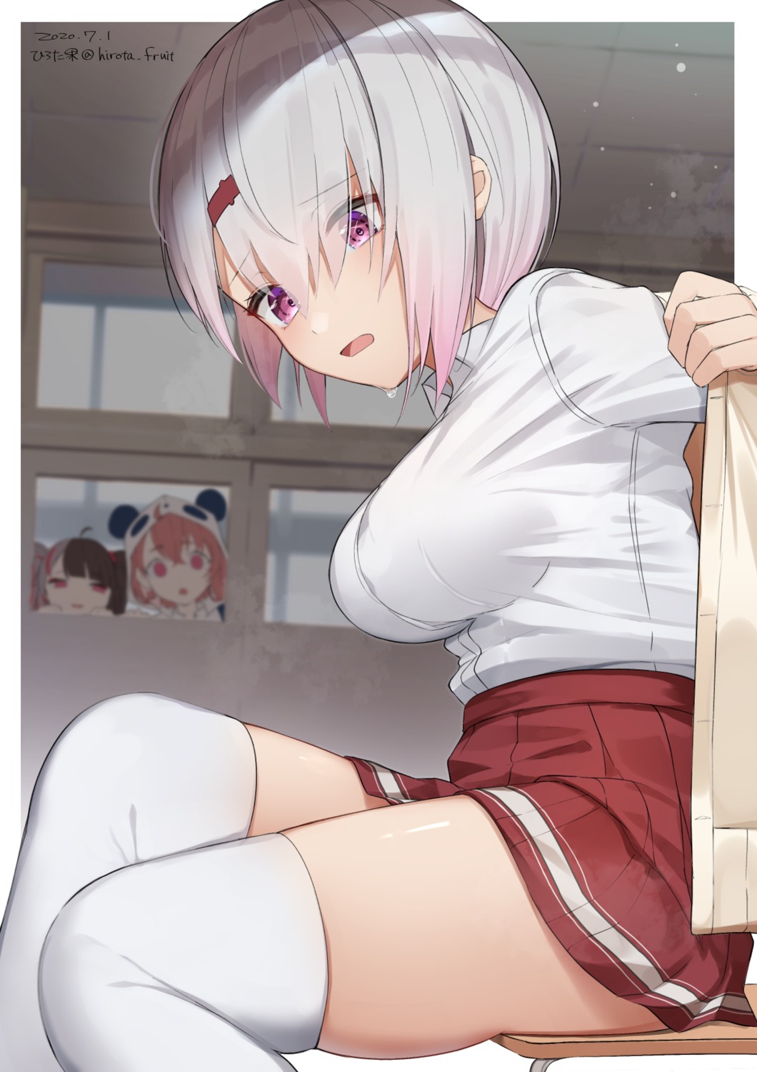 hirota_fruit nijisanji nijisanji_gamers seifuku sweater thighhighs undressing