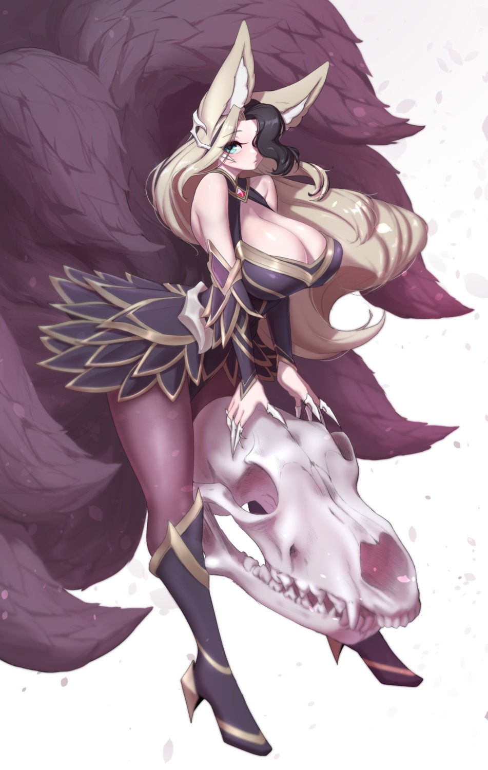 ahri animal_ears heels kitsune league_of_legends no_bra pantsu pantyhose skirt_lift tail yabby