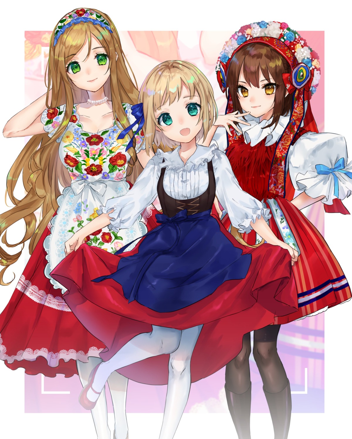 czech_republic_(hetalia) dress furumachi hetalia_axis_powers hungary liechtenstein pantyhose skirt_lift