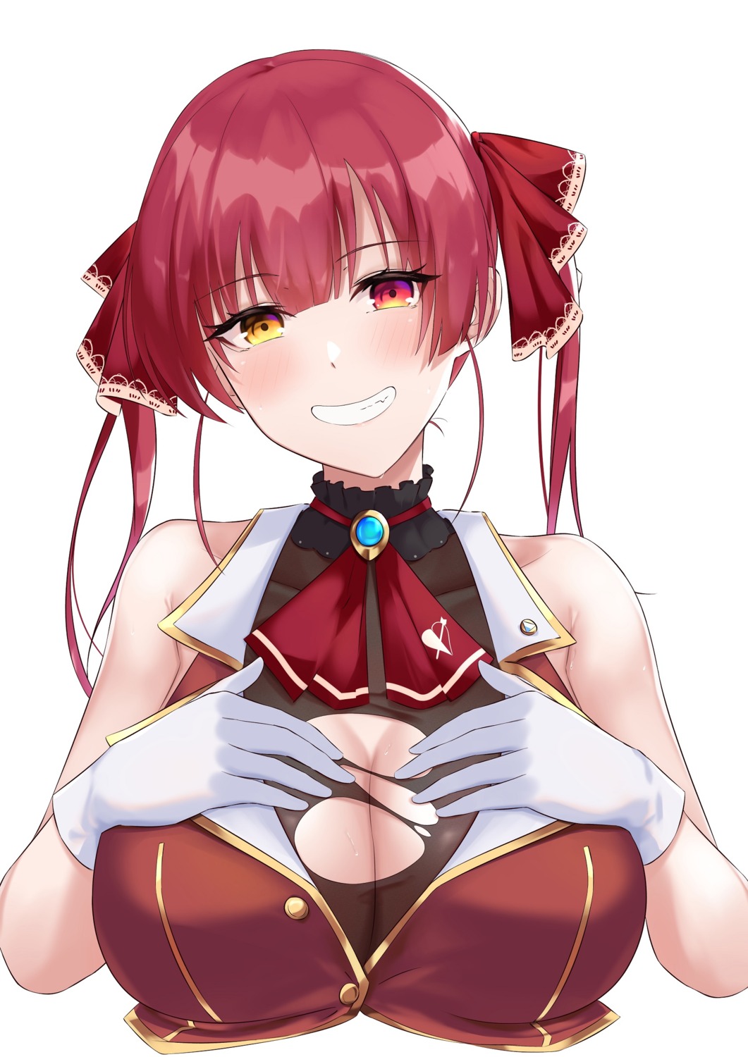 cleavage heterochromia hololive houshou_marine sateridas torn_clothes