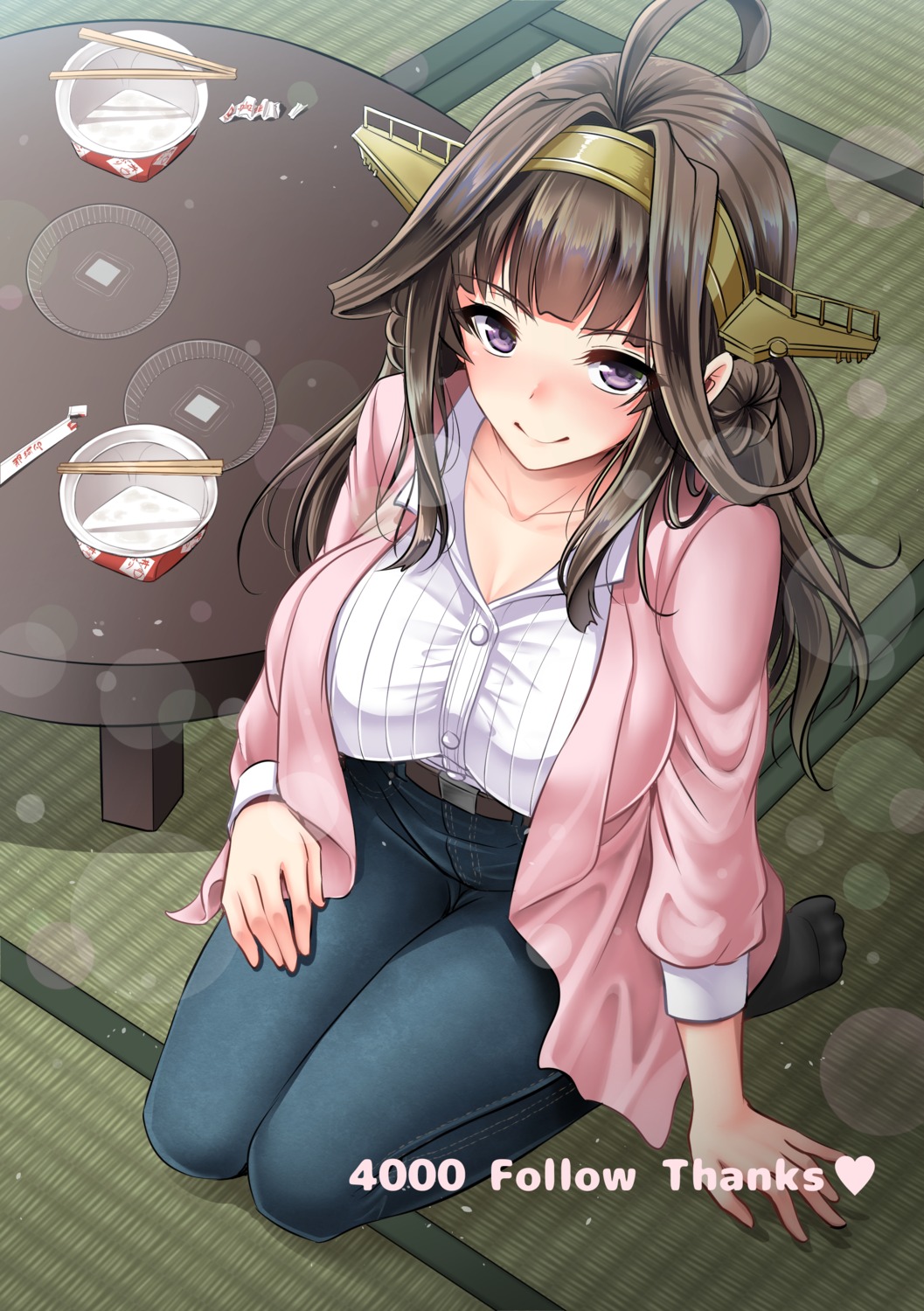 cleavage dress_shirt kantai_collection kongou_(kancolle) youshuu