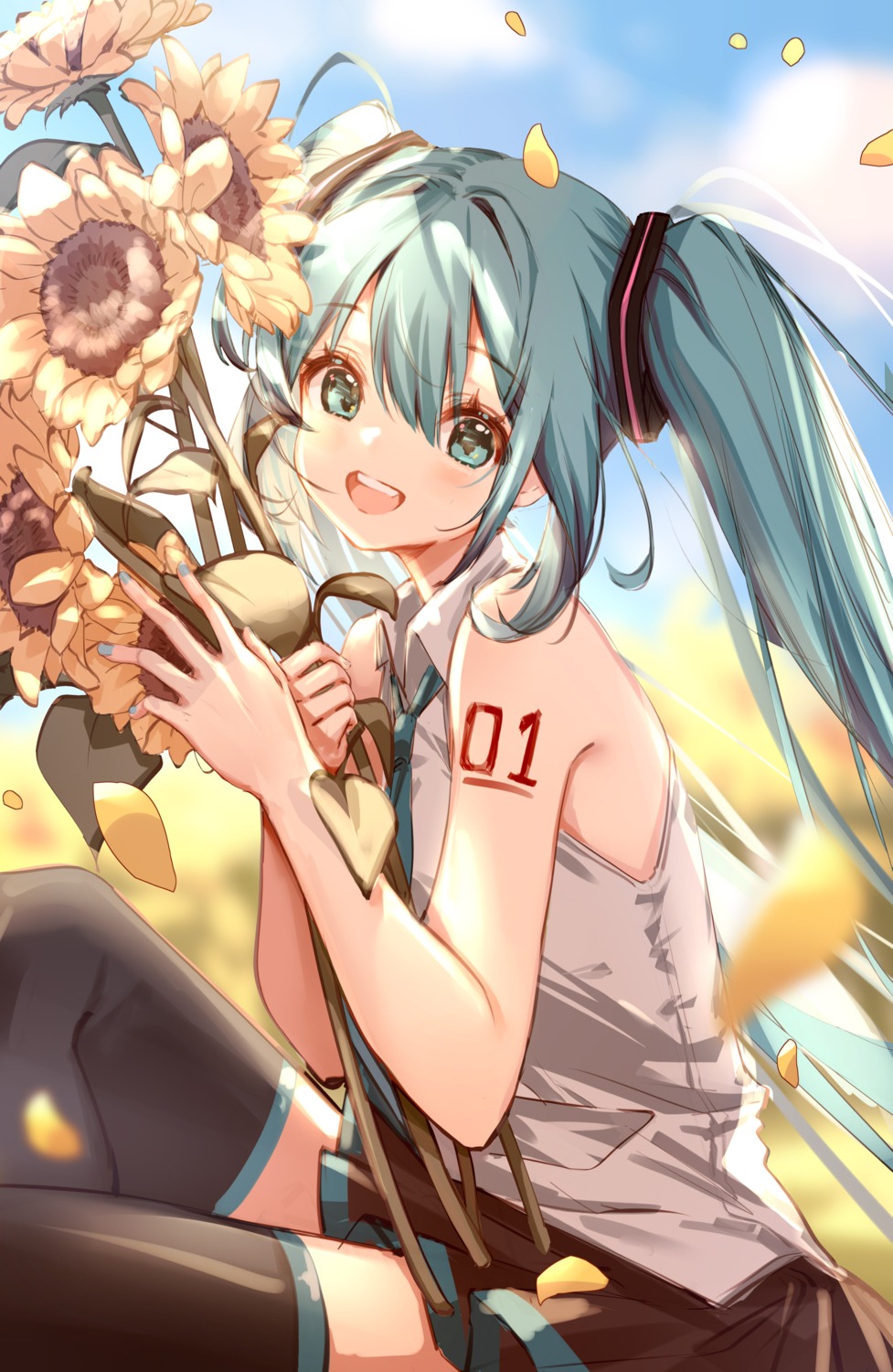 clouble hatsune_miku skirt_lift tattoo thighhighs vocaloid