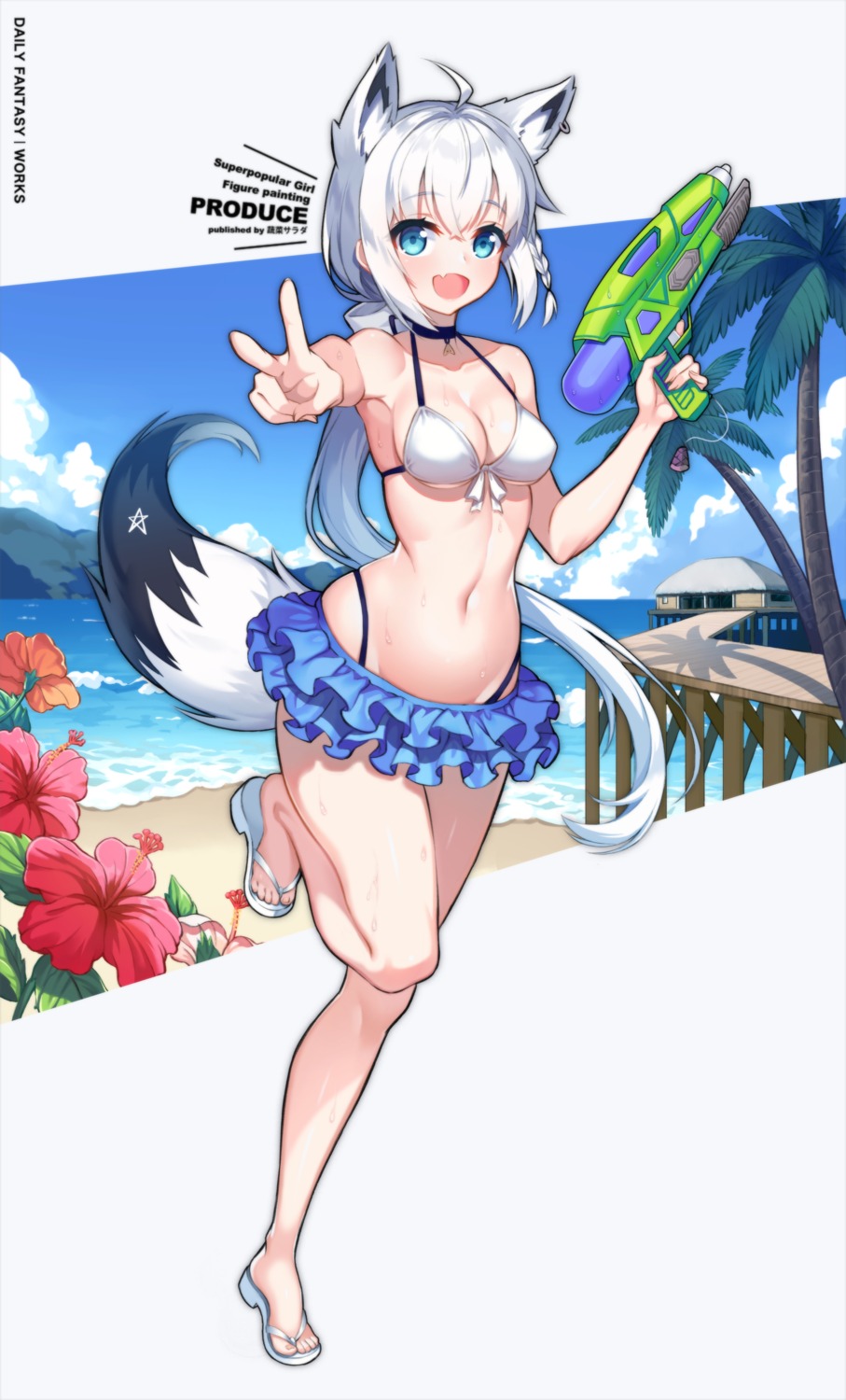 animal_ears bikini gun hololive hololive_gamers kitsune shirakami_fubuki sosai_salada swimsuits tail