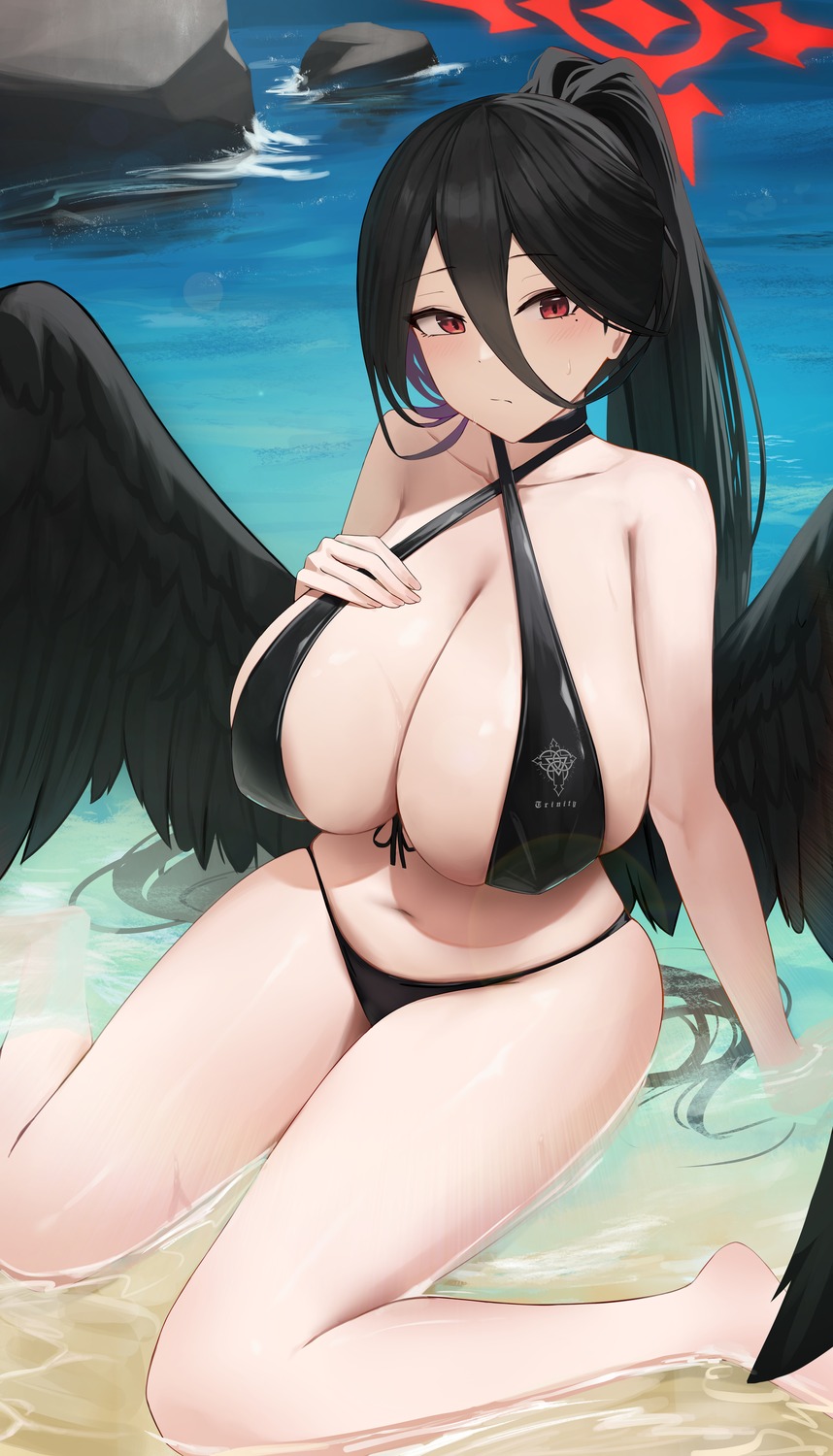 angel bexercube bikini blue_archive hanekawa_hasumi swimsuits wet wings
