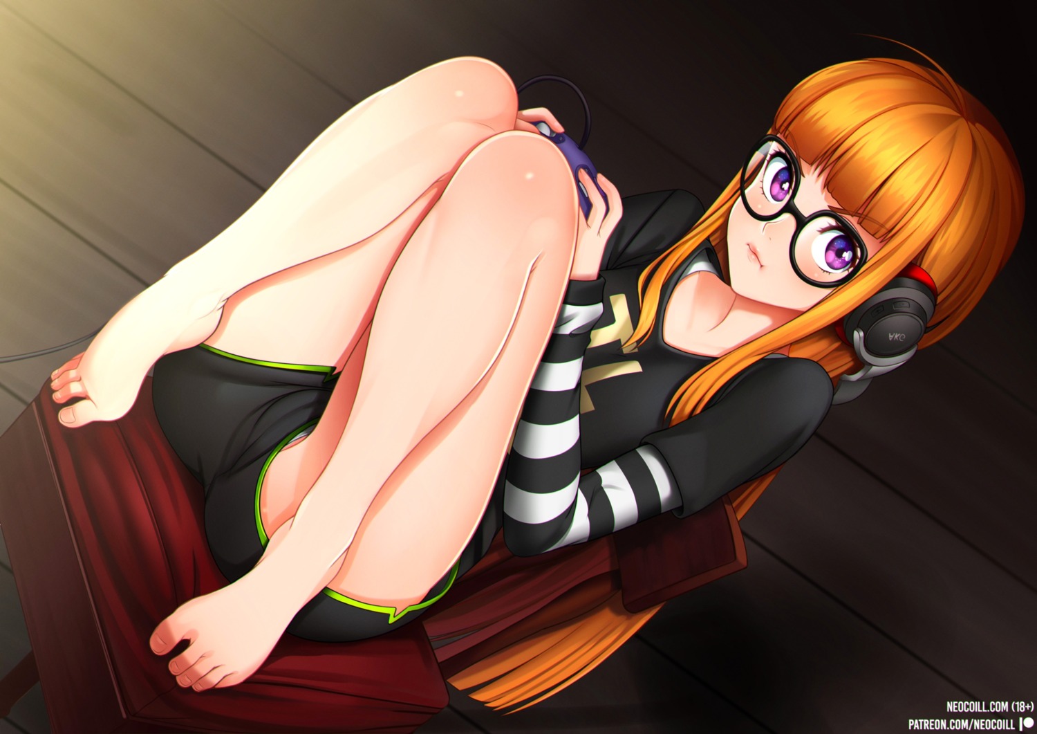 cameltoe feet headphones megane neocoill pantsu persona_5 sakura_futaba