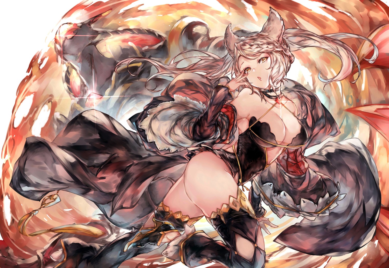 animal_ears cleavage fraux granblue_fantasy heels mi_bait no_bra open_shirt thighhighs