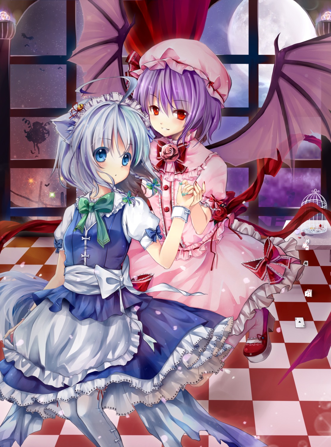 animal_ears gyaza izayoi_sakuya nekomimi remilia_scarlet touhou wings