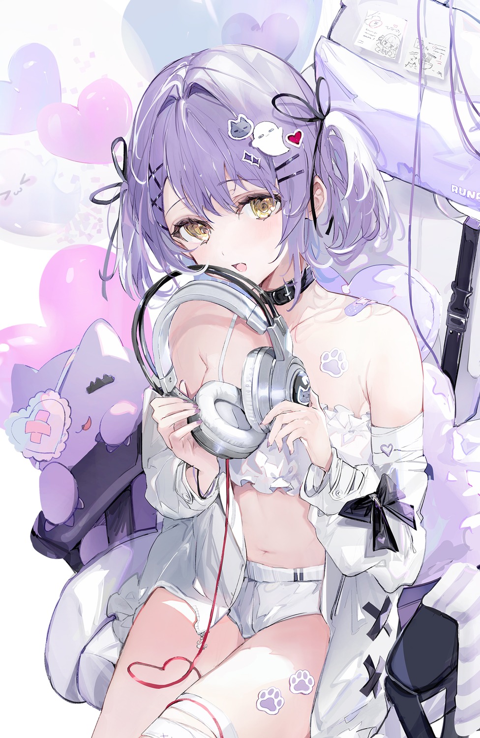 bandages bra eyepatch garter headphones neko shia_job