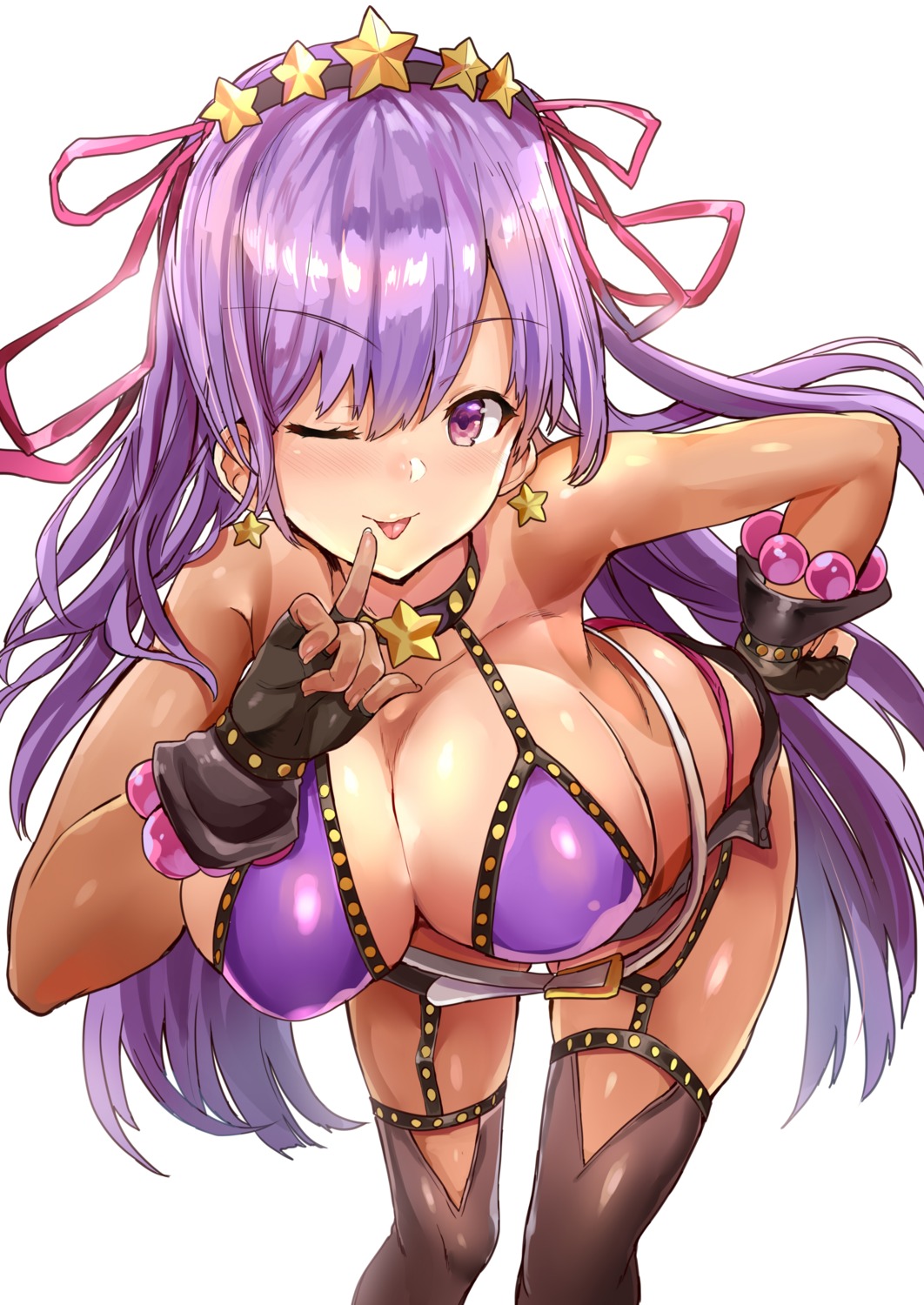 bb_(fate/extra_ccc) bikini cleavage fate/grand_order himuro stockings swimsuits tan_lines thighhighs