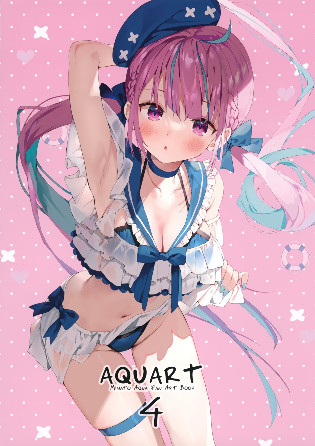 bikini gaou_(matsulatte) hololive macaron_taitei minato_aqua skirt_lift swimsuits