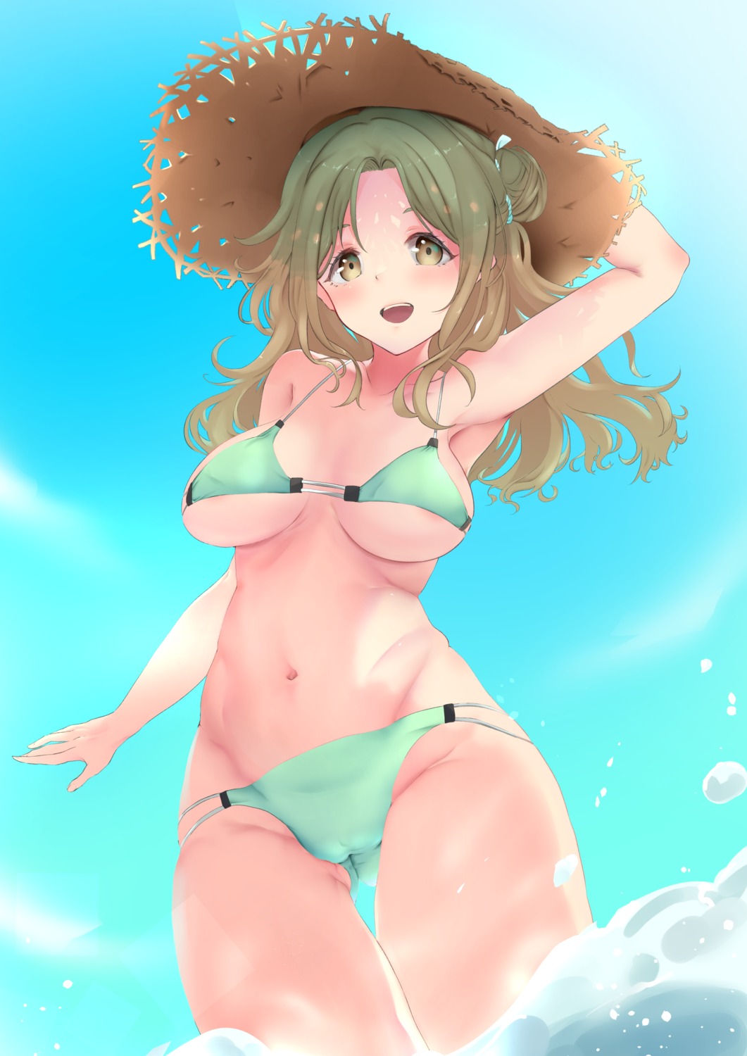 akisuko bikini cameltoe ichikawa_nana swimsuits the_idolm@ster the_idolm@ster_shiny_colors wet