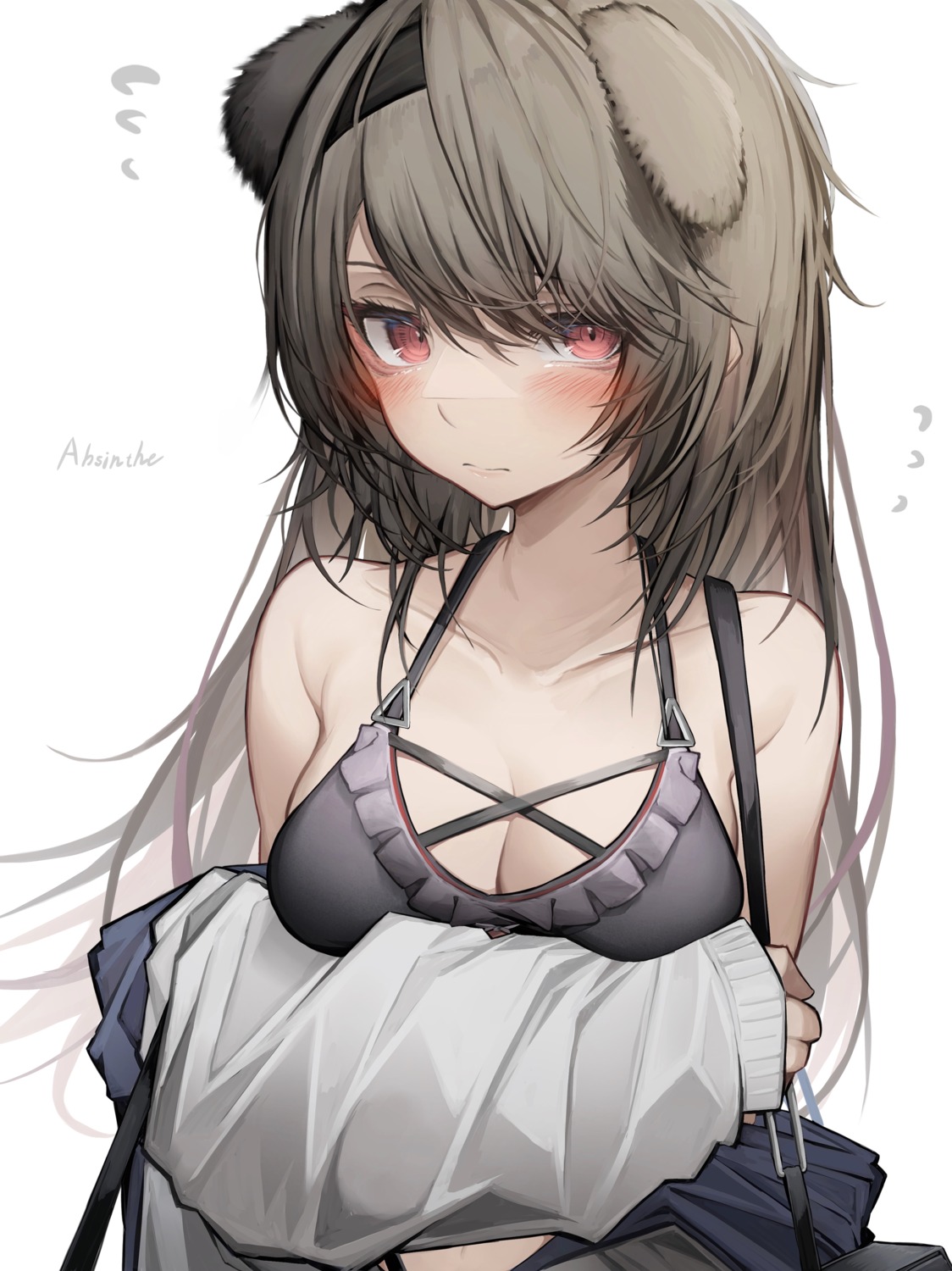 absinthe_(arknights) animal_ears arknights bikini cleavage open_shirt swimsuits tab_head