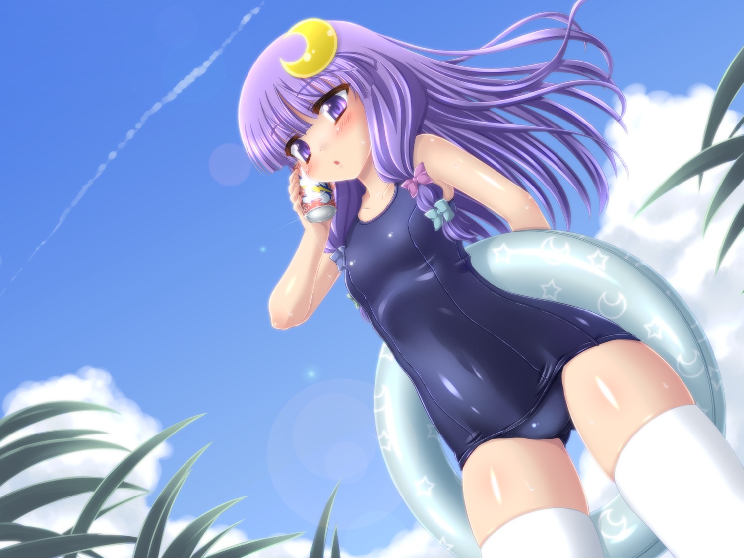 iganseijin patchouli_knowledge swimsuits thighhighs touhou wallpaper