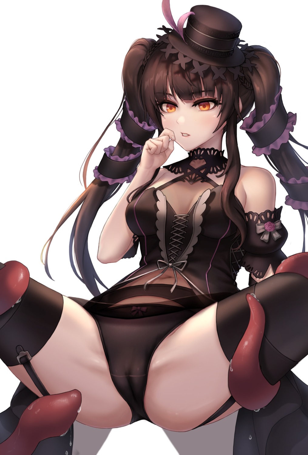 cameltoe garter_belt gothic_lolita kie_(wylee2212) lolita_fashion no_bra pantsu see_through skirt_lift soul_worker stockings tentacles thighhighs