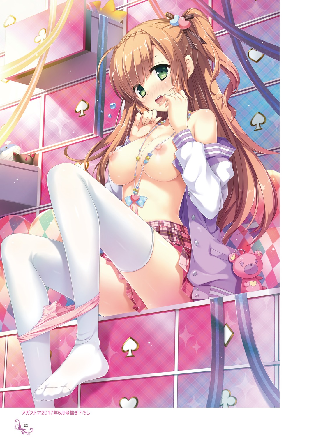 akagi_suzuna ikegami_akane kamidanomi_shisugite_ore_no_mirai_ga_yabai nipples panty_pull thighhighs