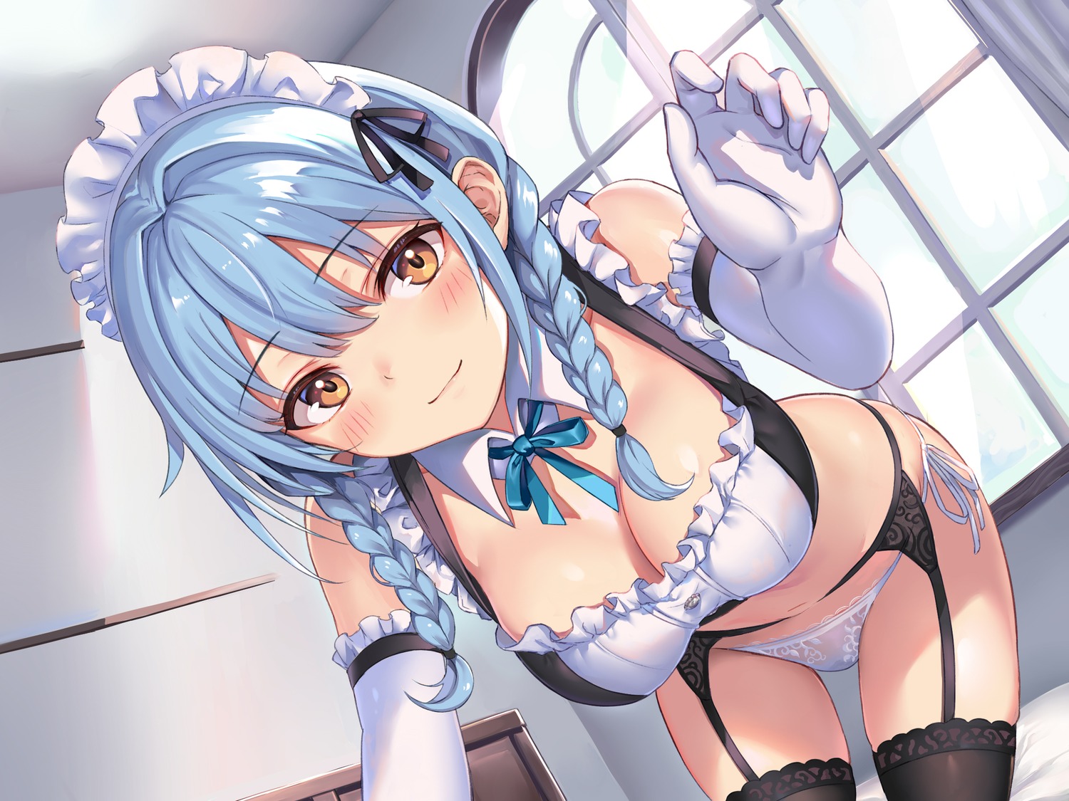 c_realization garter_belt maid nagiha_kuten no_bra pantsu see_through stockings string_panties thighhighs