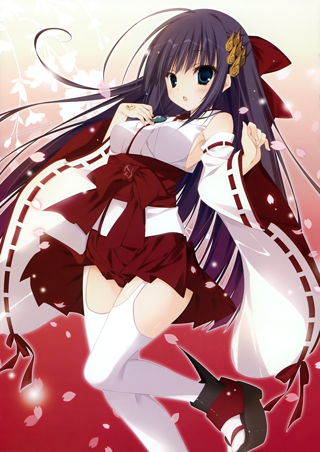 battle_spirits inugami_kira miko no_bra stockings thighhighs