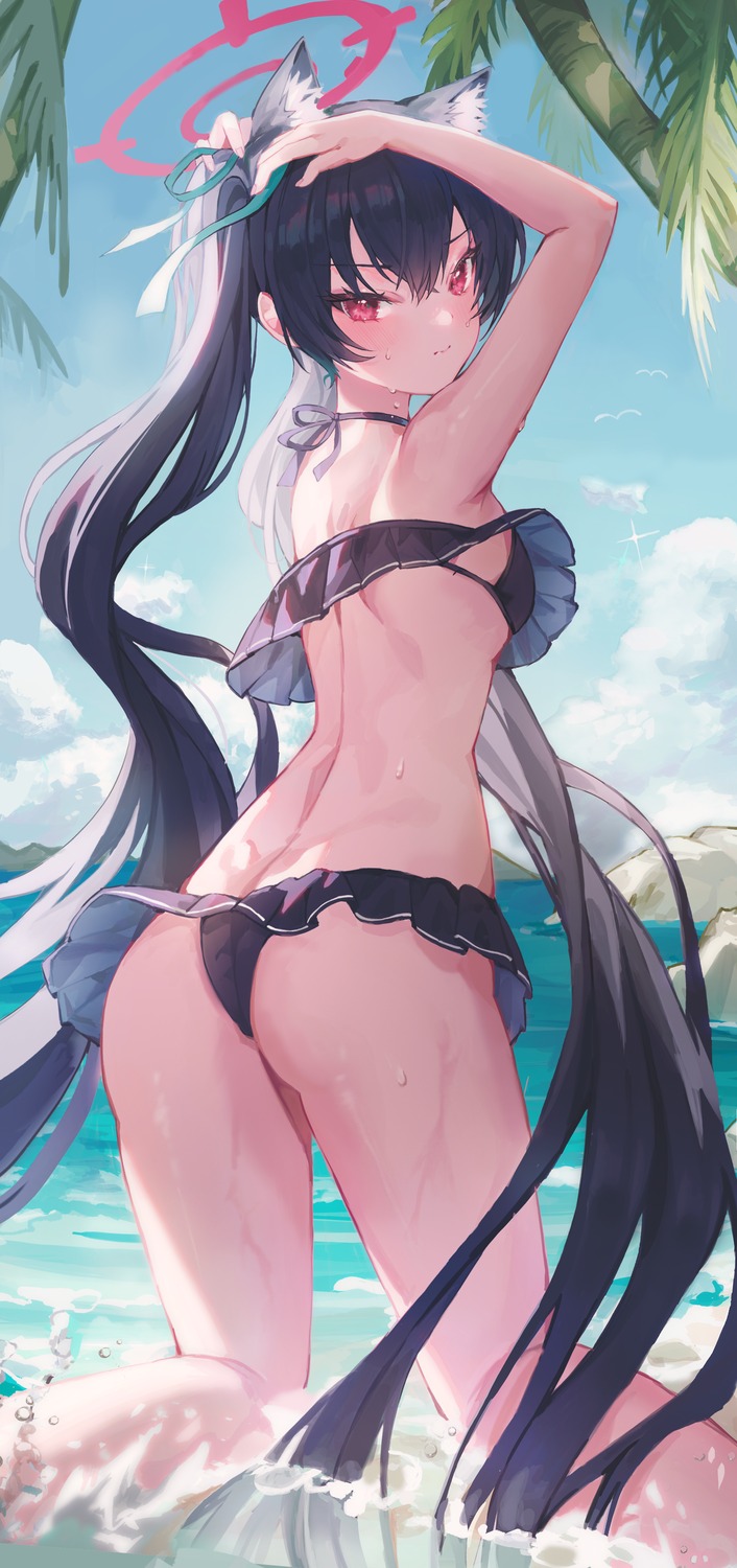 animal_ears bikini blue_archive halo kuromi_serika nekomimi riyonn swimsuits wet