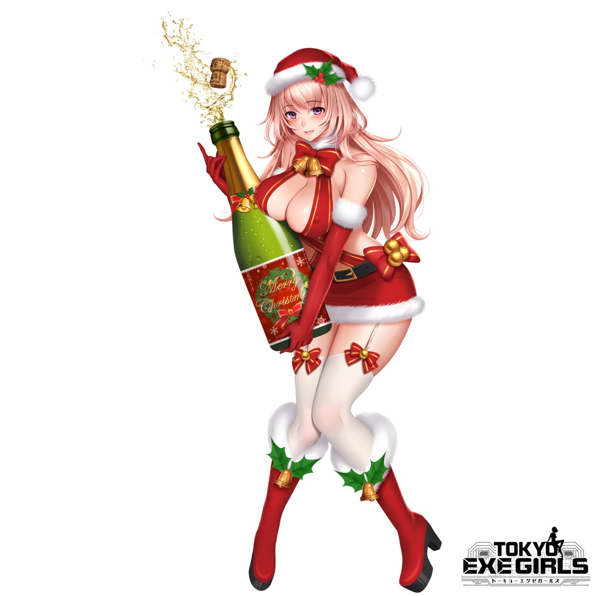 breast_hold christmas heels no_bra re:shimashima stockings thighhighs tokyo_exe_girls