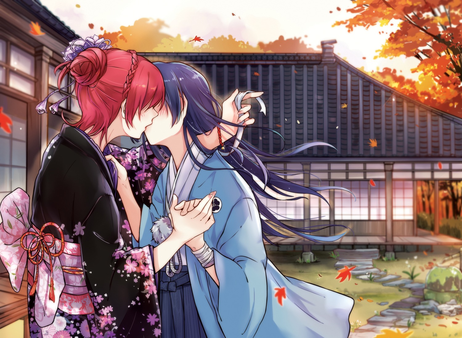 eris.y_(7hai) japanese_clothes kimono love_live! nishikino_maki sonoda_umi yuri