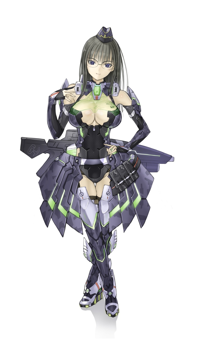 bodysuit cleavage mecha_musume megane nakaba_reimei phantasy_star phantasy_star_online thighhighs