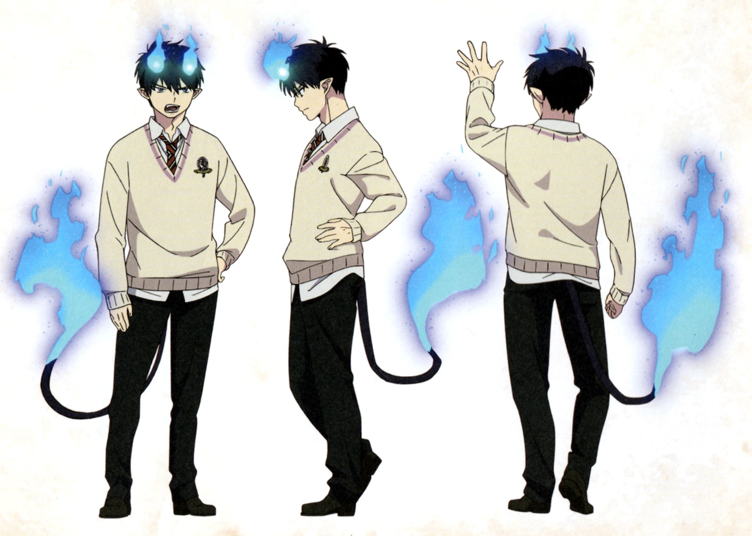 ao_no_exorcist character_design male okumura_rin oohigashi_yurie pointy_ears seifuku sweater tail