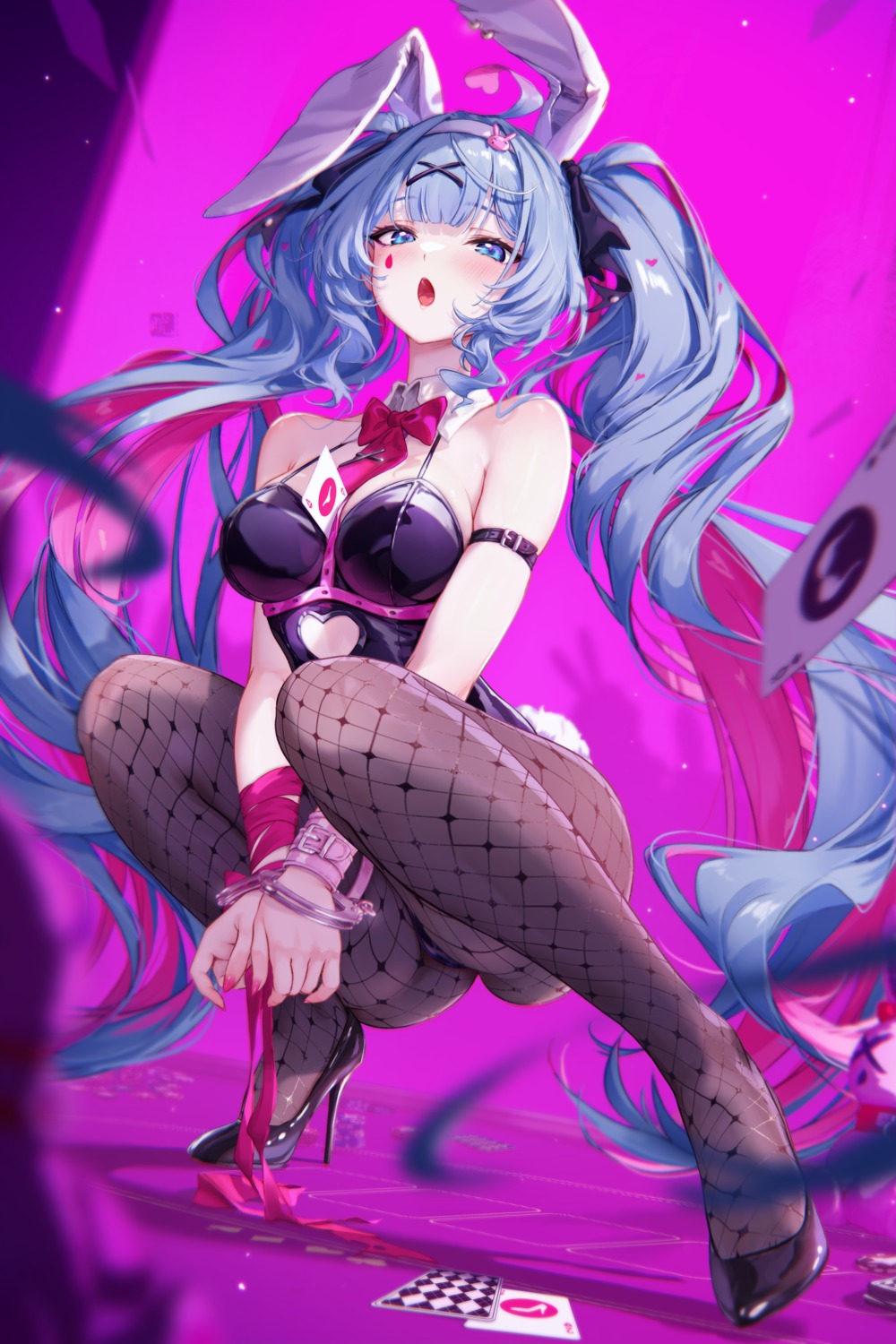 animal_ears bondage bunny_ears bunny_girl fishnets hatsune_miku heels mitsu_(mitsu_art) no_bra pantyhose rabbit_hole_(vocaloid) tail tattoo vocaloid