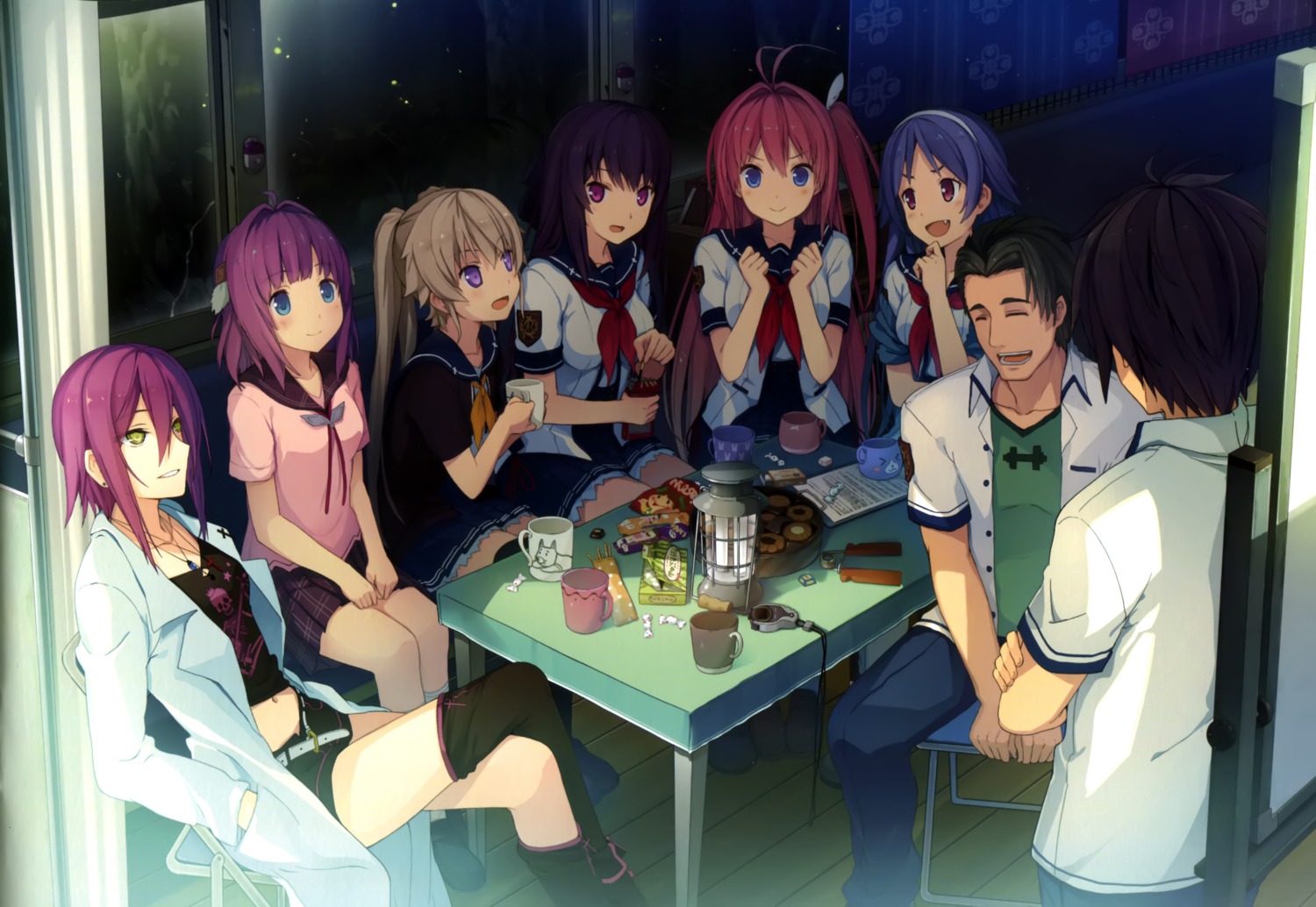 ao_no_kanata_no_four_rhythm aoyagi_madoka aoyagi_shion arisaka_mashiro hinata_masaya ichinose_rika kagami_aoi kurashina_asuka open_shirt seifuku sprite suzumori thighhighs tobisawa_misaki