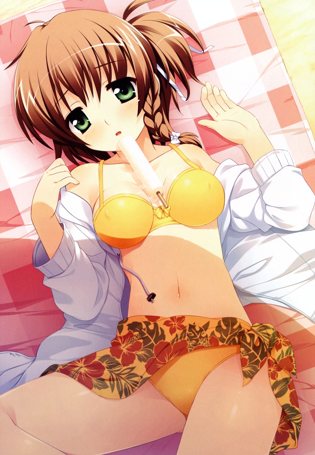 bikini crease erect_nipples kikuchi_nanami mimi_wo_sumaseba open_shirt souryuu swimsuits