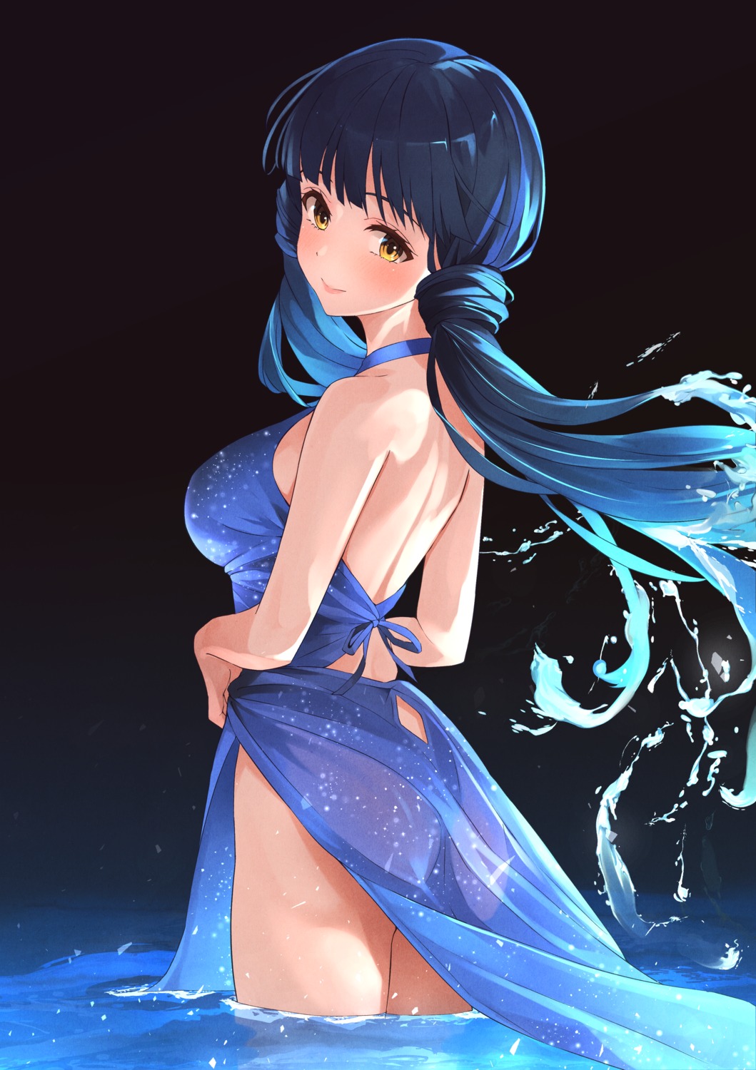 ass b1ack dress kitakami_reika no_bra nopan see_through skirt_lift the_idolm@ster the_idolm@ster_million_live! wet