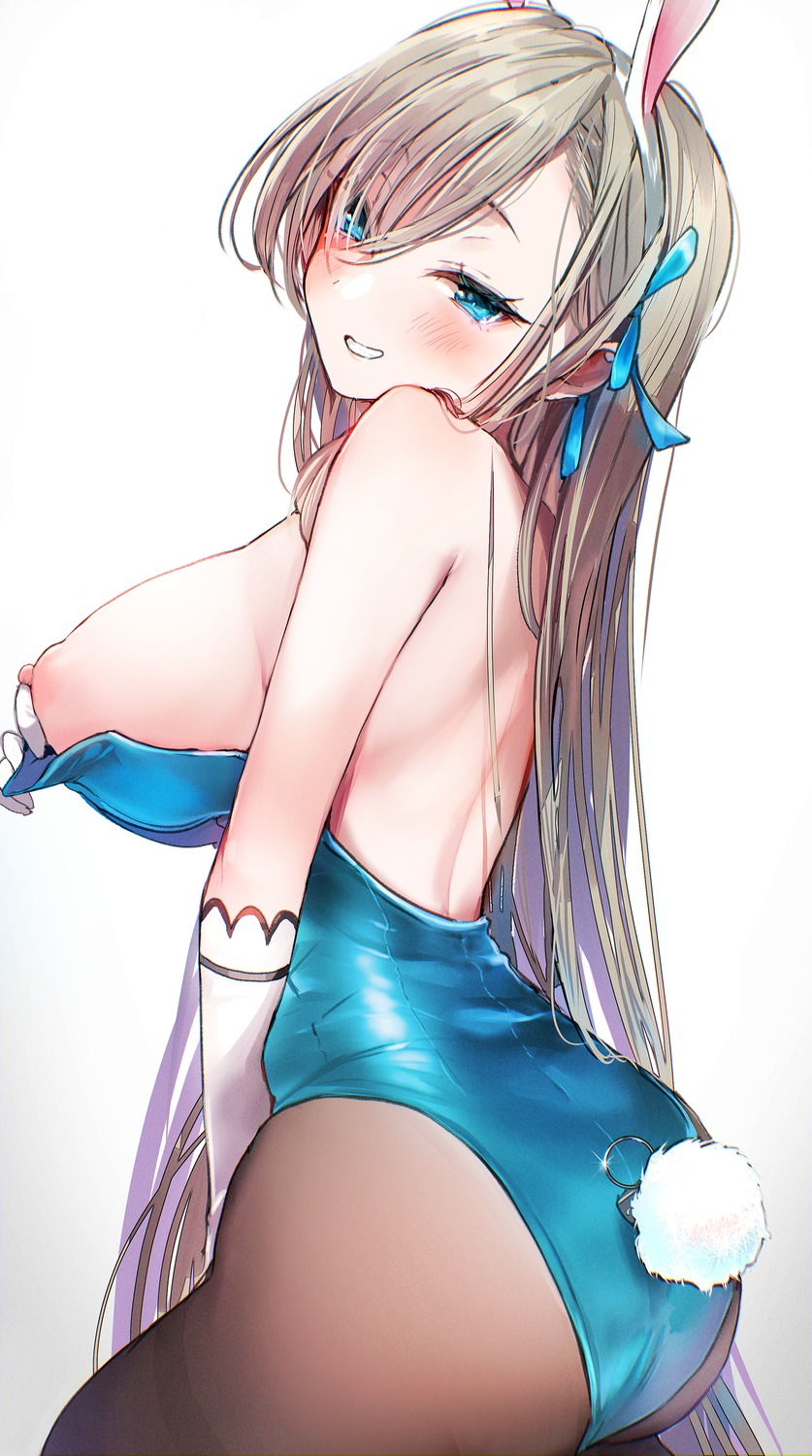 animal_ears ass blue_archive breasts bunny_ears bunny_girl halo ichinose_asuna nipples no_bra pantyhose tail tomozero