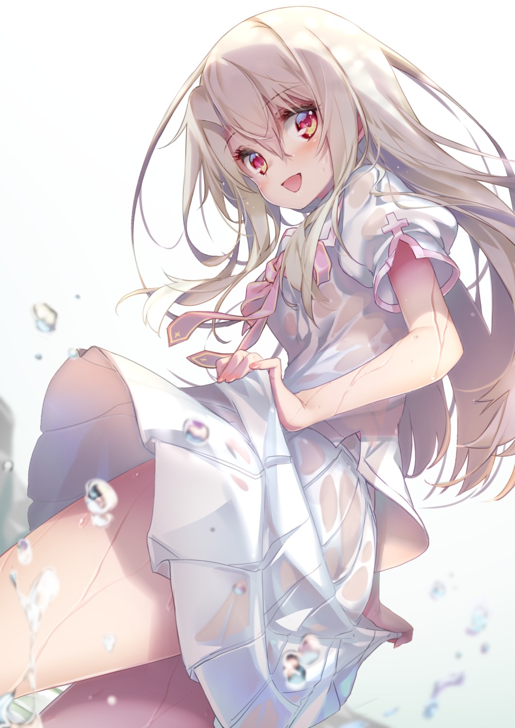 ass fate/kaleid_liner_prisma_illya fate/stay_night hong_(white_spider) illyasviel_von_einzbern loli no_bra nopan see_through seifuku skirt_lift wet wet_clothes