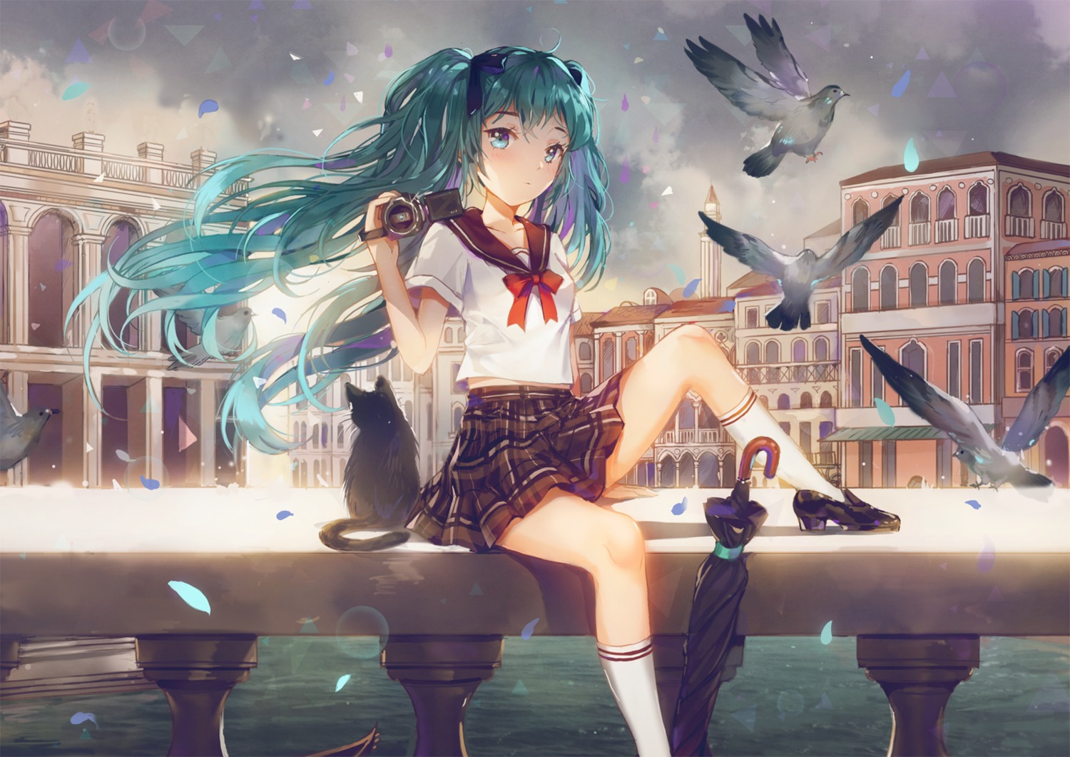 dangmill hatsune_miku heels neko seifuku umbrella vocaloid