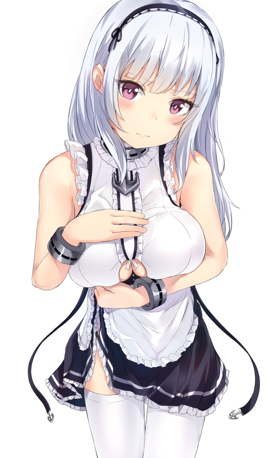 azur_lane breast_hold dido_(azur_lane) maid ponyaru thighhighs underboob