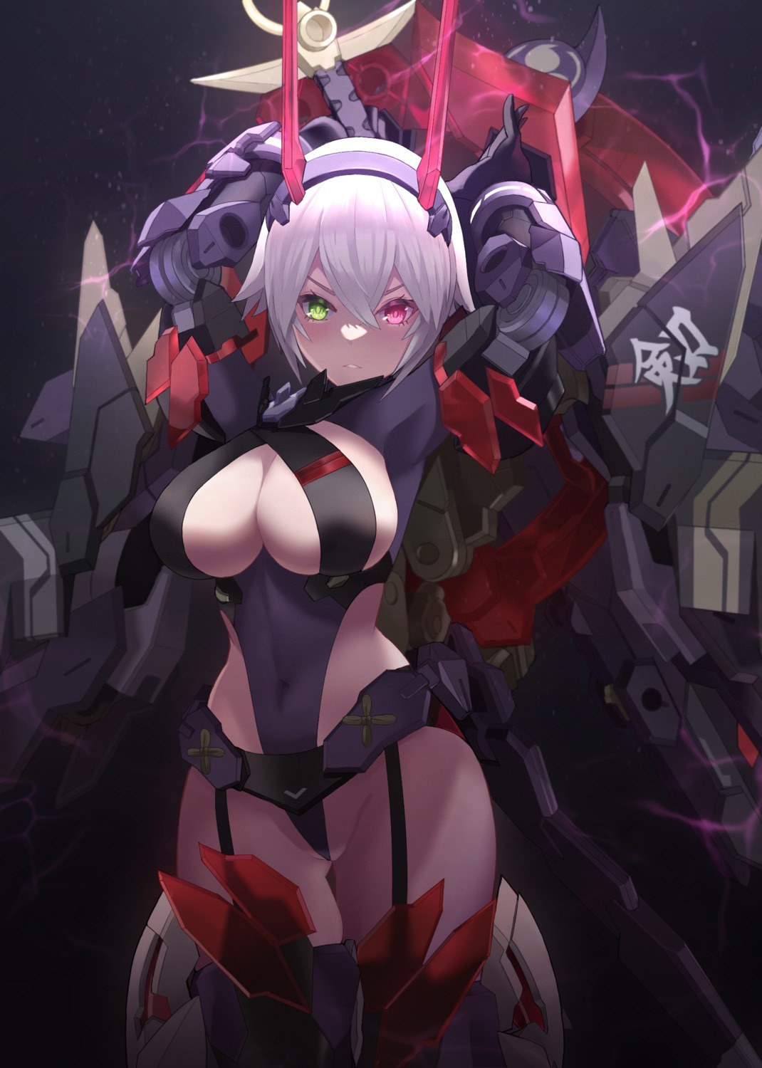 auv_susanowo garter heterochromia horns leotard mecha_musume megami_device stockings suzune315 thighhighs