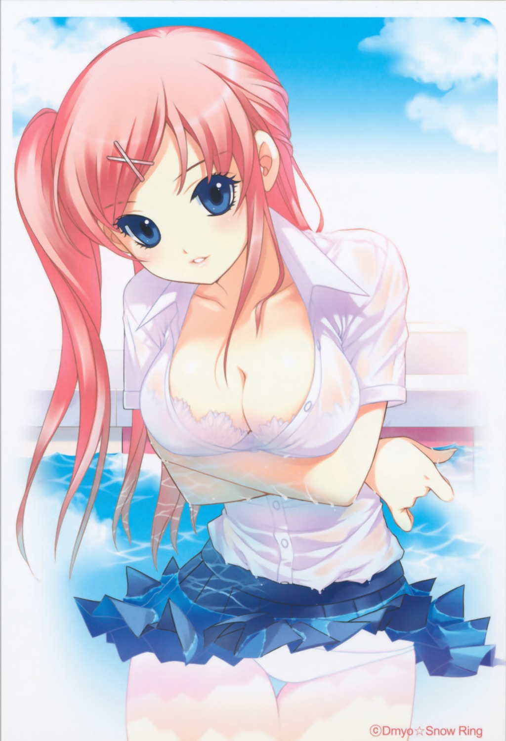 bra breast_hold cleavage dmyo pantsu see_through snow_ring wet_clothes