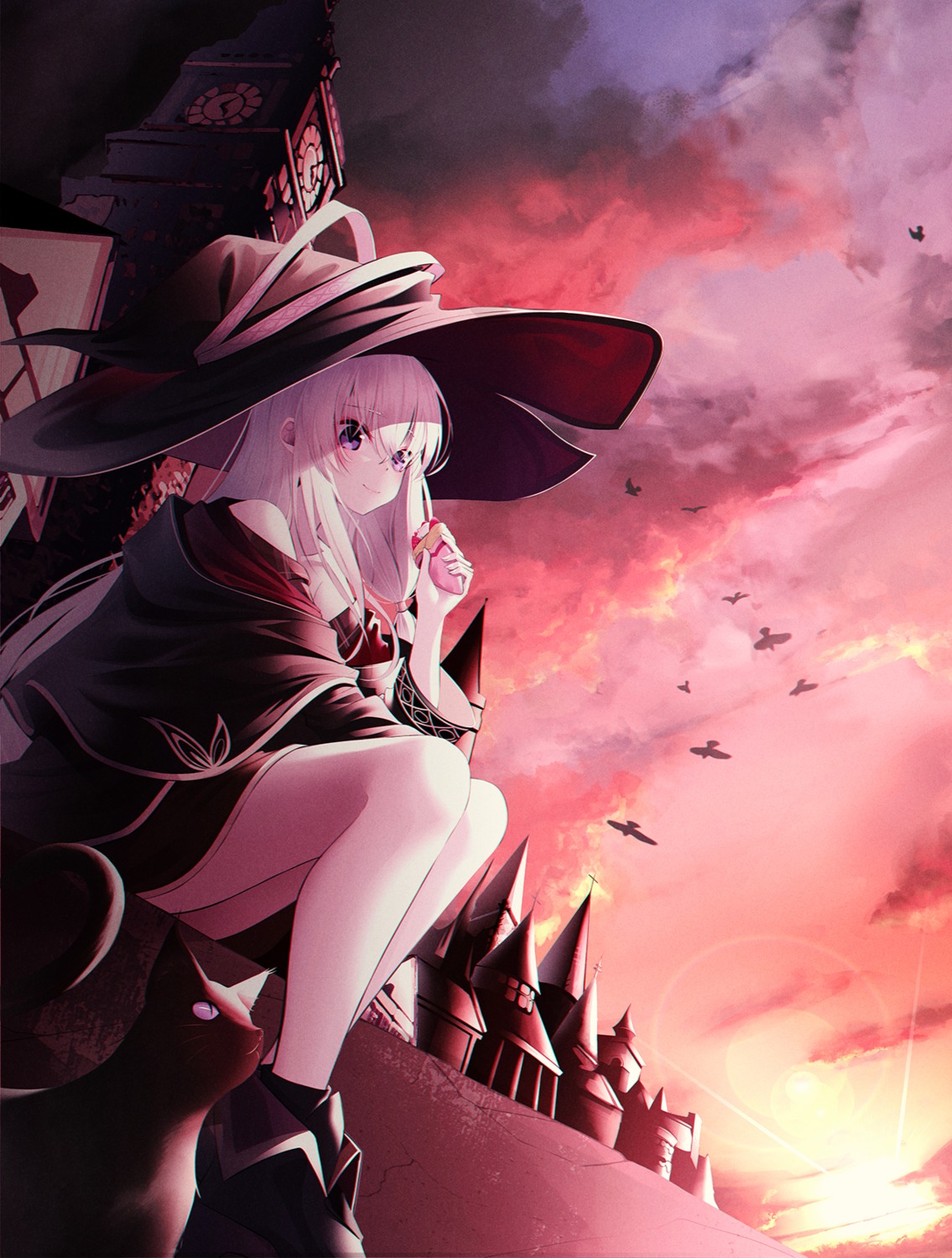 elaina_(majo_no_tabitabi) kanzi majo_no_tabitabi neko skirt_lift witch