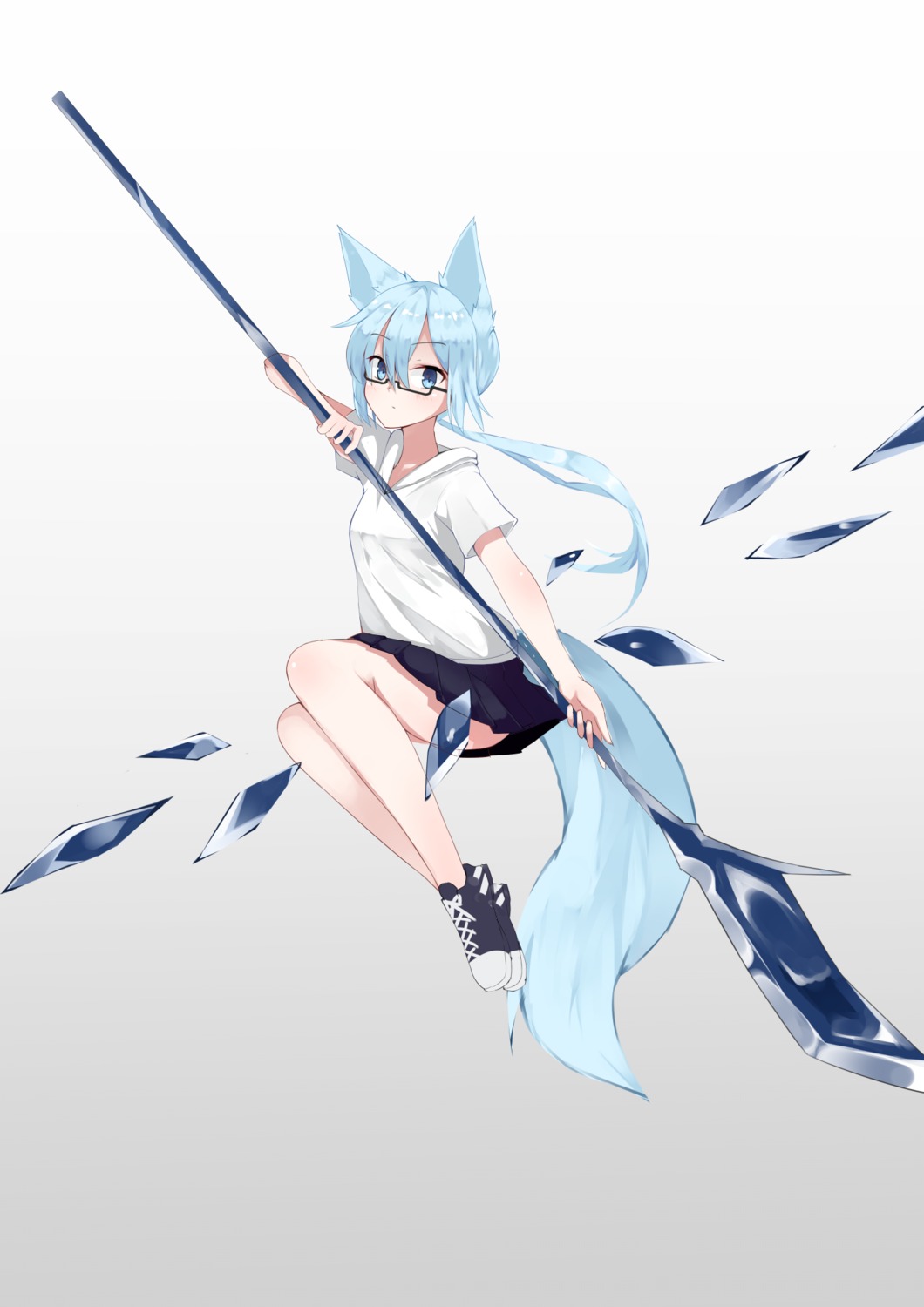 animal_ears kitsune megane skirt_lift tagme tail weapon